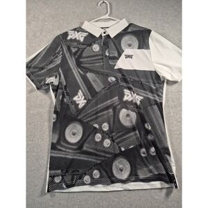 NWT PXG Mens Athletic Fit Iron Print Polo Black/White Geometric Large